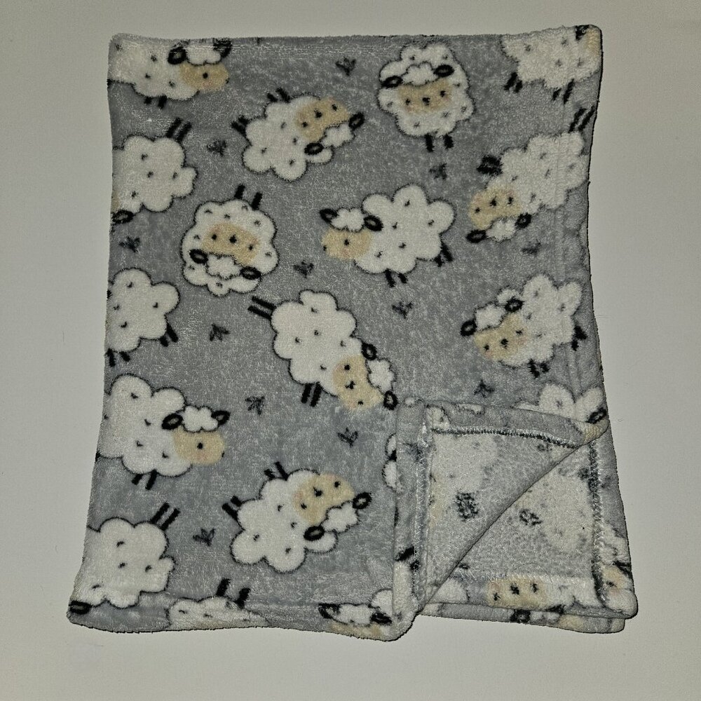 Parent's Choice Gray Fleece Baby Blanket White Sheep 30x36 READ
